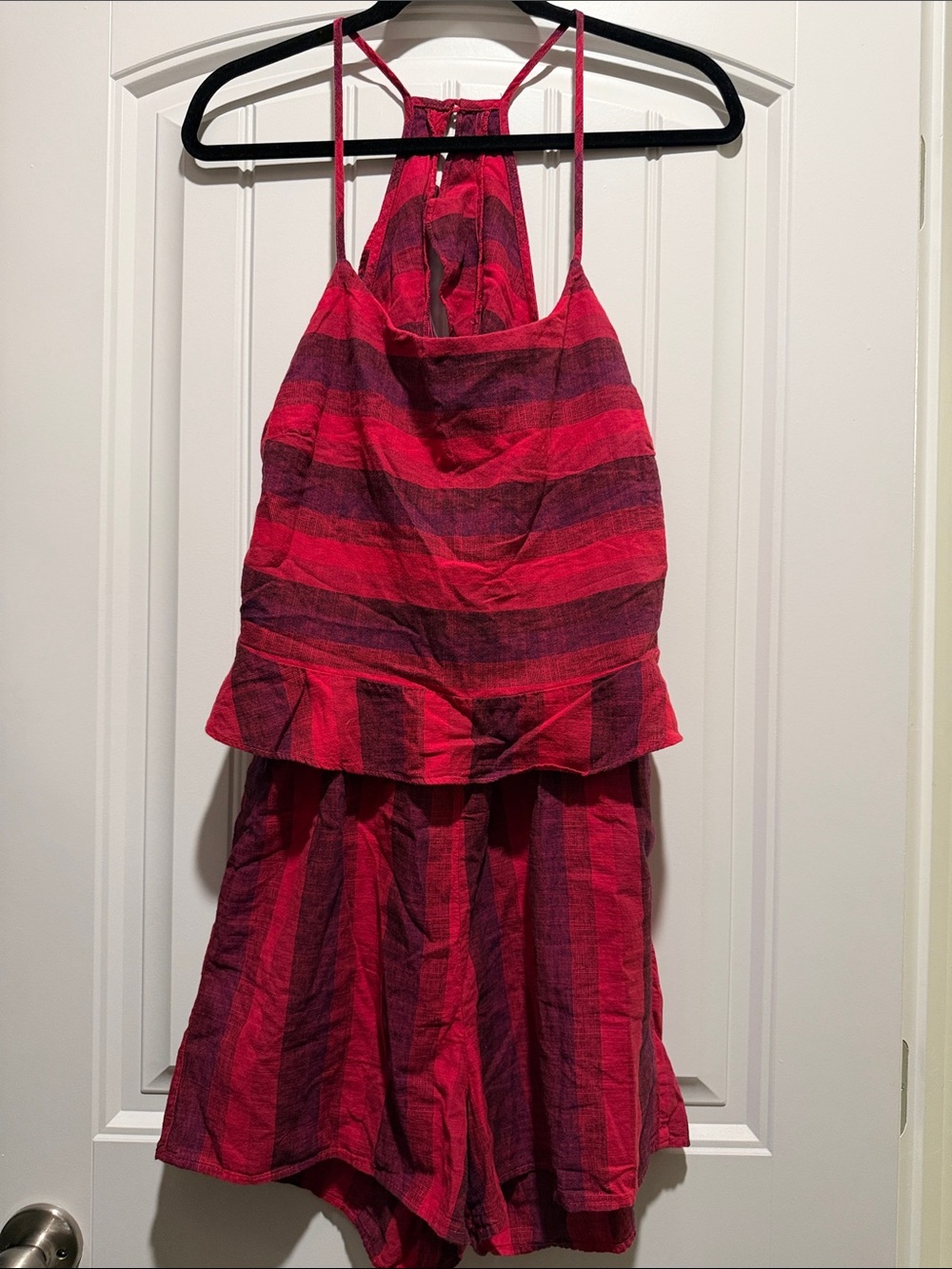 Striped Red & Burgundy Halter Romper